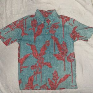 Vintage Boys Reyn Spooner Red Floral on Blue Shirt